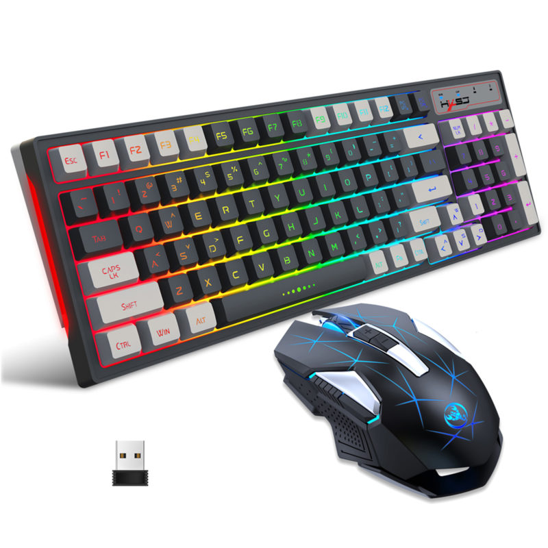 Ensemble clavier et souris rechargeables sans fil, à membrane, rétroéclairage coloré RVB, QWERTY – Image 1