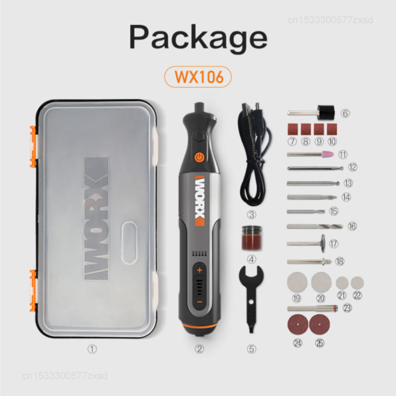 162040-r2shfj.jpg Mini ponceuse sans fil, Worx WX106 8V, gravure, meulage, polisseuse, chargeur USB, vitesse variable – Image 6