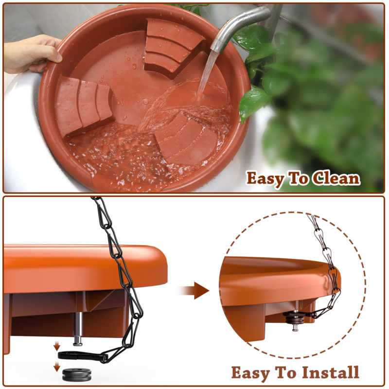 Ensemble de fontaine solaire et abreuvoir à oiseaux, avec crochet, bain d’oiseaux pour jardin – Image 3