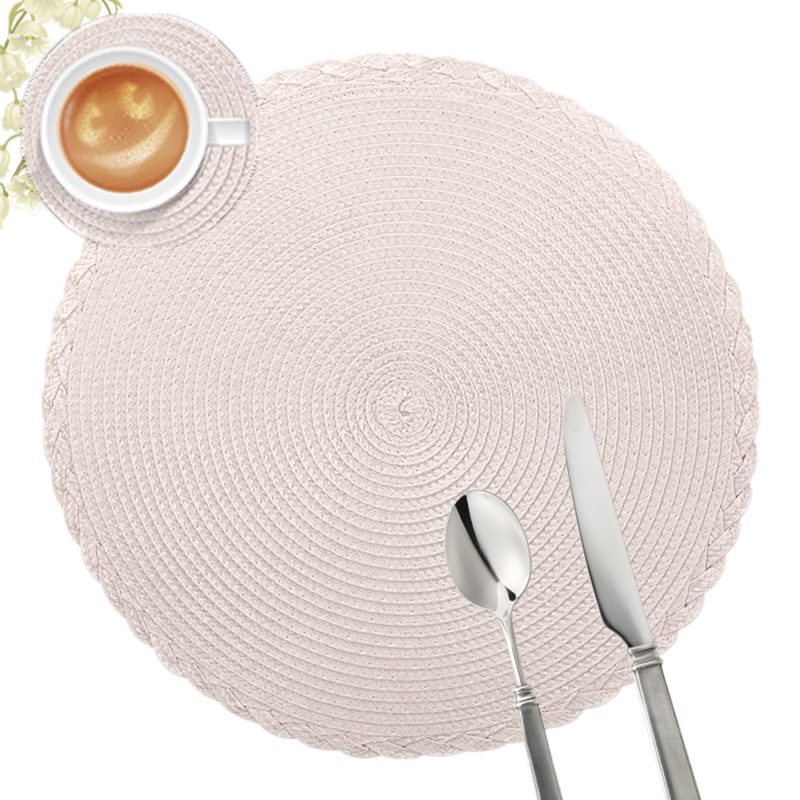 Ensemble de sets de table tissés à bords croisés, ronds, 12 pièces – Image 3