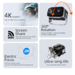 Mini projecteur portable A003 Pro, Wi-Fi, 1280x720, 5'000 Lumens, avec télécommande, Home Cinéma – Image 6