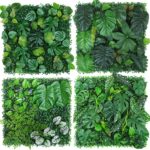 Panneau mural de plantes artificielles, herbes tropicales, fleurs, feuilles, 50 x 50 cm – Image 5