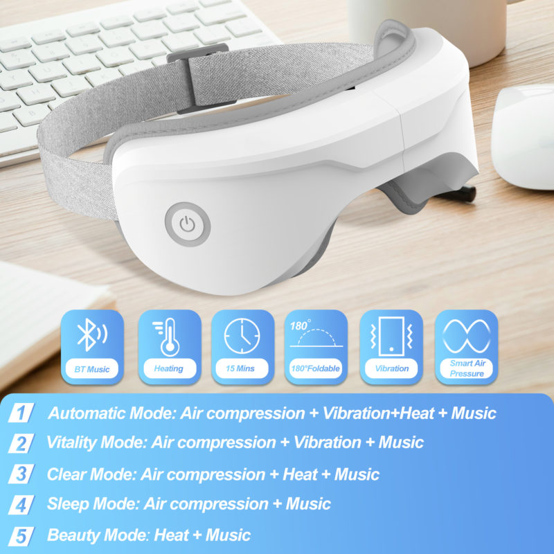 Masseur oculaire avec vibration, chauffant, Bluetooth, musique, pression d'air, pliable – Image 7