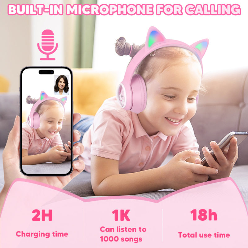 163442-nsci0d.jpg Casque audio sans fil avec étui pour enfant, Bluetooth 5.3, RVB, Hi-Fi – Image 2