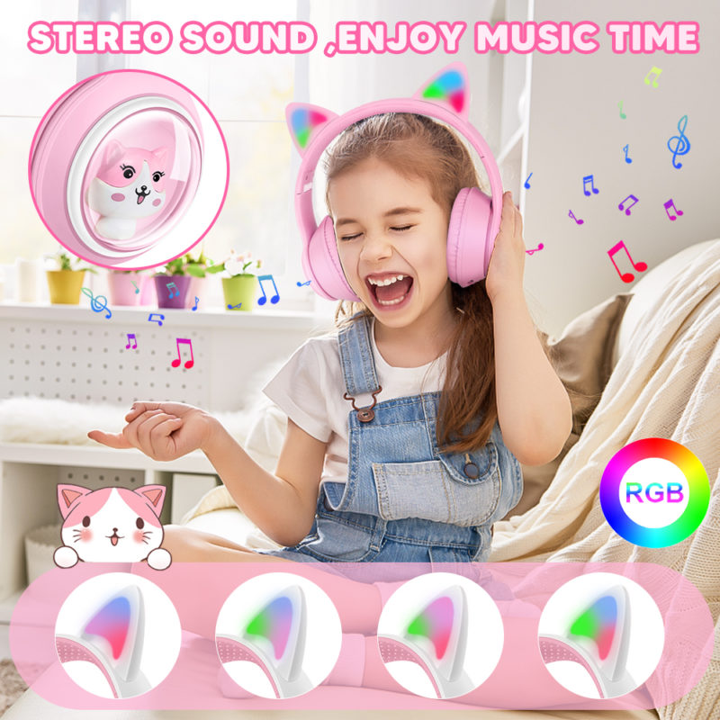 163442-yedwq5.jpg Casque audio sans fil avec étui pour enfant, Bluetooth 5.3, RVB, Hi-Fi – Image 4