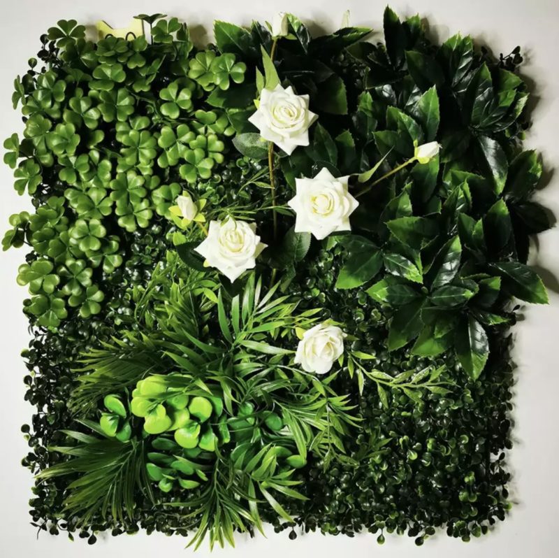 Panneau mural de plantes artificielles, fleurs, roses, feuilles tropicales, 50 x 50 cm – Image 13