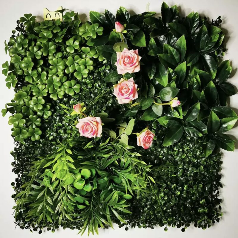 Panneau mural de plantes artificielles, fleurs, roses, feuilles tropicales, 50 x 50 cm – Image 12