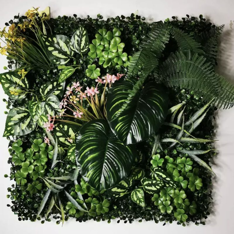 Panneau mural de plantes artificielles, fleurs, roses, feuilles tropicales, 50 x 50 cm – Image 7