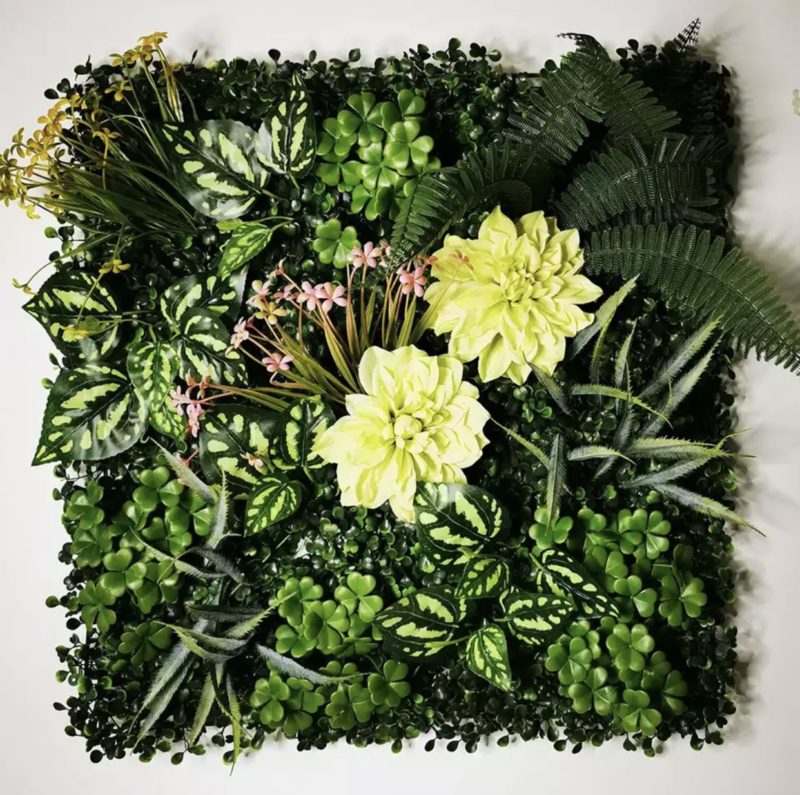 Panneau mural de plantes artificielles, fleurs, roses, feuilles tropicales, 50 x 50 cm – Image 2