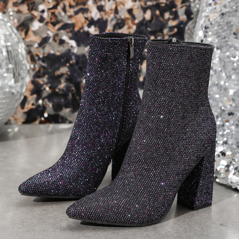 163874-jxvqwb.jpg Bottines à talon haut, 9 cm, pointues à paillettes, fermeture éclair – Image 6