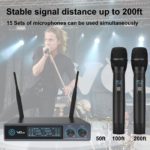 Système de microphones dynamiques sans fil UHF, en métal, 60 m, pour karaoké, scène, église, fêtes – Image 4