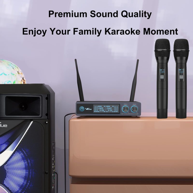 Système de microphones dynamiques sans fil UHF, en métal, 60 m, pour karaoké, scène, église, fêtes – Image 2
