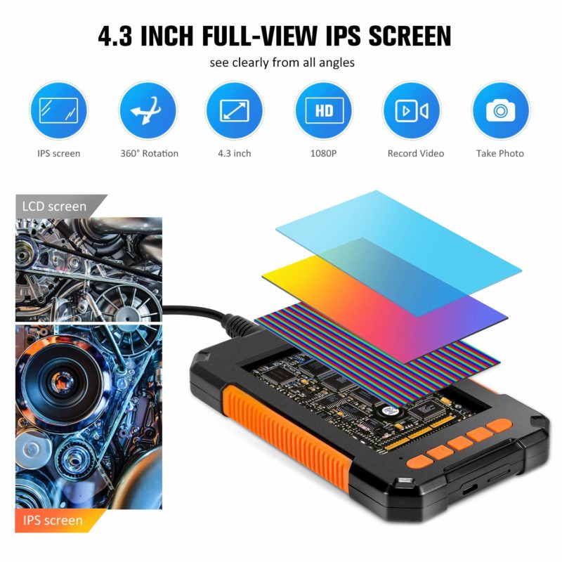 Caméra endoscopique industrielle 1080P, 4.3 pouces, Dual Lens, IPS, IP68, étanche avec LED – Image 3