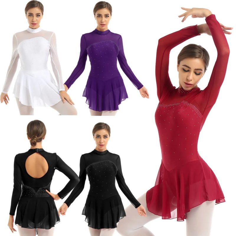 Costume de patinage artistique à manche longue, compétition de danse, pour adulte – Image 2