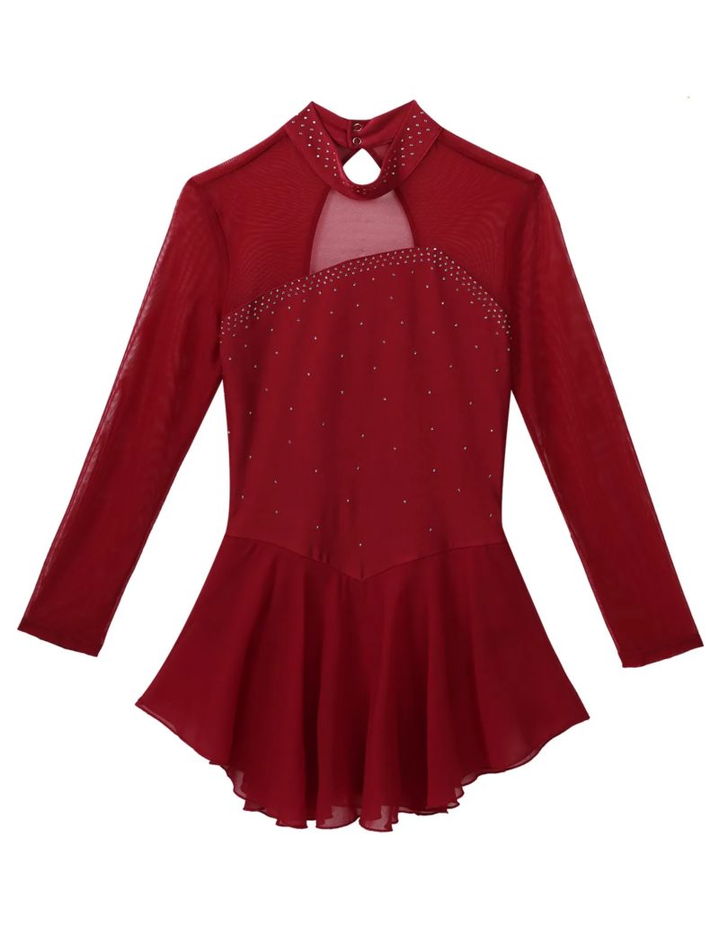 Costume de patinage artistique à manche longue, compétition de danse, pour adulte – Image 5