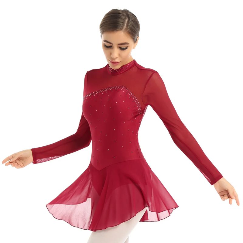 Costume de patinage artistique à manche longue, compétition de danse, pour adulte – Image 1