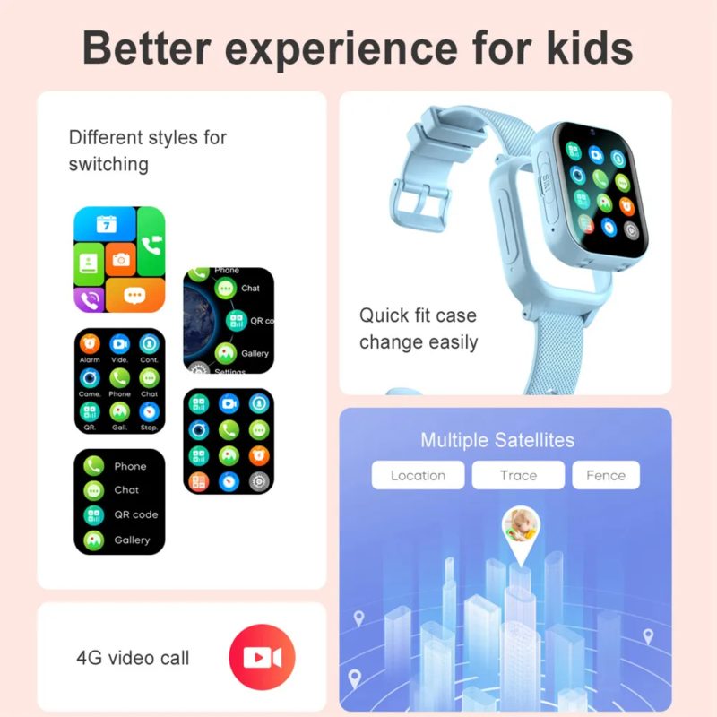 Montre connectée pour enfant, carte SIM 4G, localisation GPS, LBS, WIFI, étanche IP67, appel vidéo, SOS – Image 5