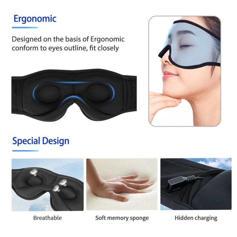 Masque de sommeil pour le confort des yeux, appel Bluetooth, musique 3D, 10 heures d'autonomie – Image 7