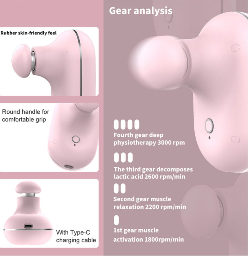 Mini pistolet de massage électrique portable, relaxation profonde des muscles, 4 têtes de massage – Image 4