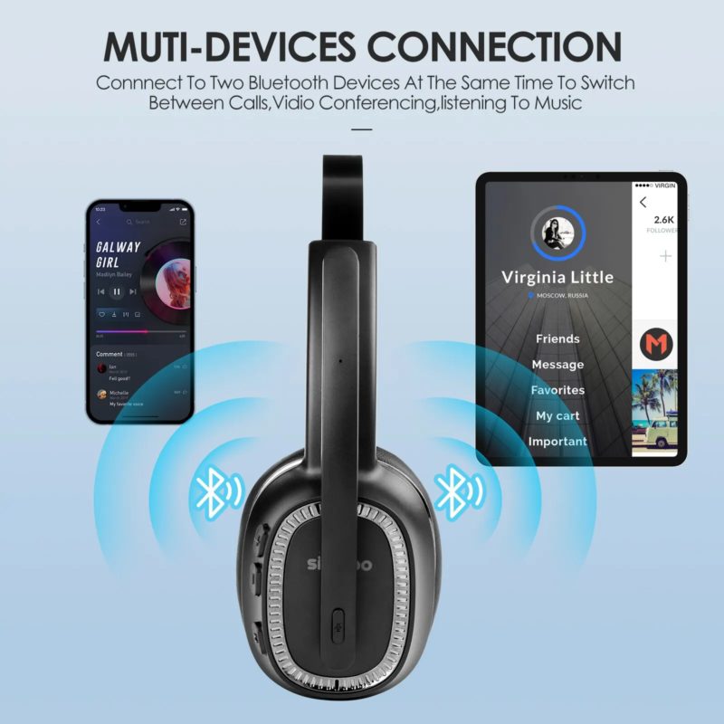 Casque audio sans fil avec microphone, Bluetooth 5.2, anti-bruit actif, pour centre d’appels – Image 4