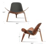 Fauteuil Shell en bois, assise et dossier rembourrés en similicuir, à trois pieds – Image 13