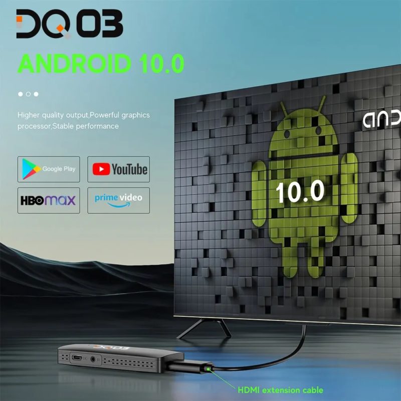 TV Stick Android 10, DQ03, 4K 3840x2160, RAM 2 GB DDR3, stockage 16 GB eMMC  – Image 4