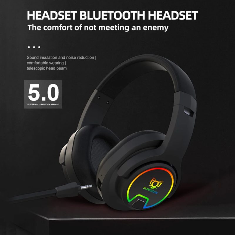 Casque de jeu sans fil avec réduction du bruit, MPOW, Bluetooth 5.0, Surround 7.1, éclairage RVB – Image 4