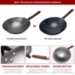 Wok en fer traditionnel chinois, en fer forgé à la main, avec revêtement naturel et manche en bois, de 30 à 34 cm – Image 8