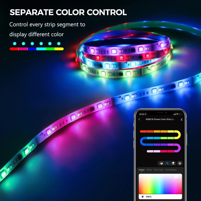 166214-uj7hwv.png Bande lumineuse LED RGB/IC connectée, WiFi, étanche, rythme musical, 5 à 10 m – Image 4