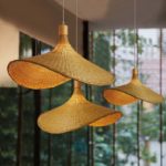 Suspension en bambou, lampe avec chapeau de paille, E27, de 30 à 80 cm