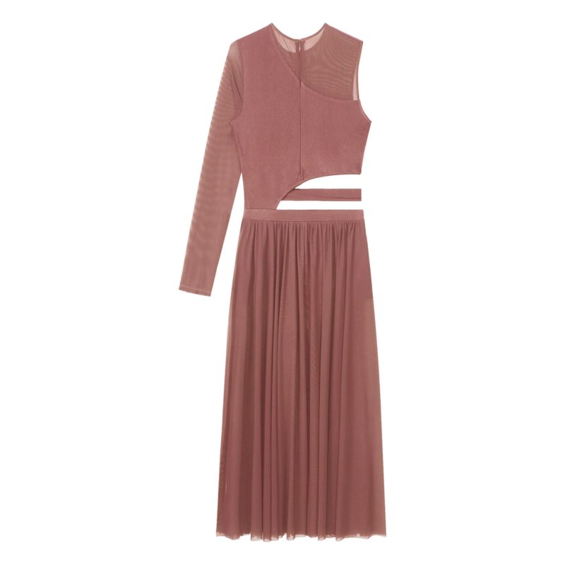 Robe de danse avec une manche longue, taille découpée, justaucorps en maille – Image 6