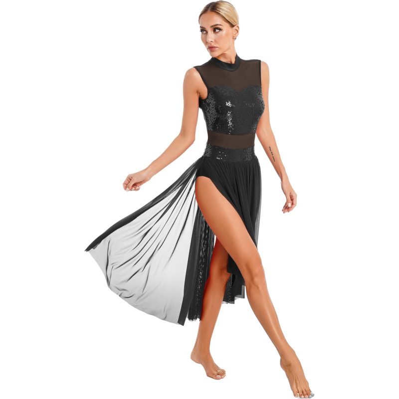 Robe de danse lyrique contemporaine, sans manches, dos nu, justaucorps en maille – Image 3
