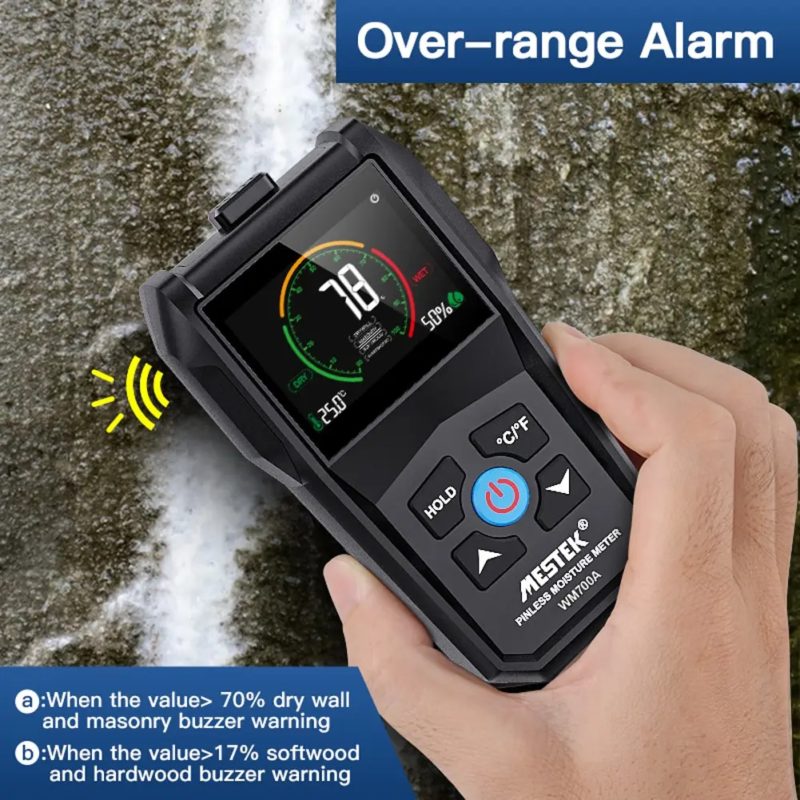 Humidimètre WM700A, détecteur d'humidité inversé à angle complet, avec mesure de température – Image 3