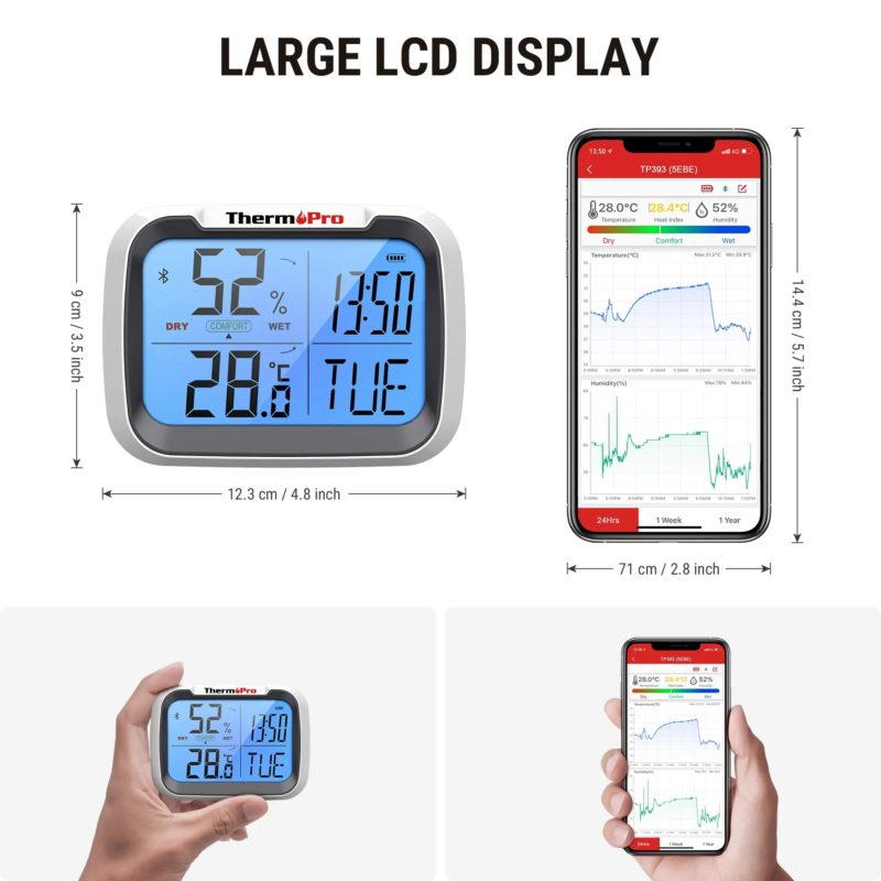 167097-gvkgqc.jpg Thermomètre et hygromètre connecté, Bluetooth, rétro éclairage, station de météo – Image 3
