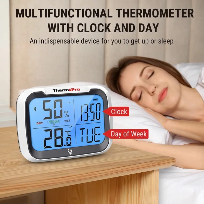 167097-l9uklf.jpg Thermomètre et hygromètre connecté, Bluetooth, rétro éclairage, station de météo – Image 5