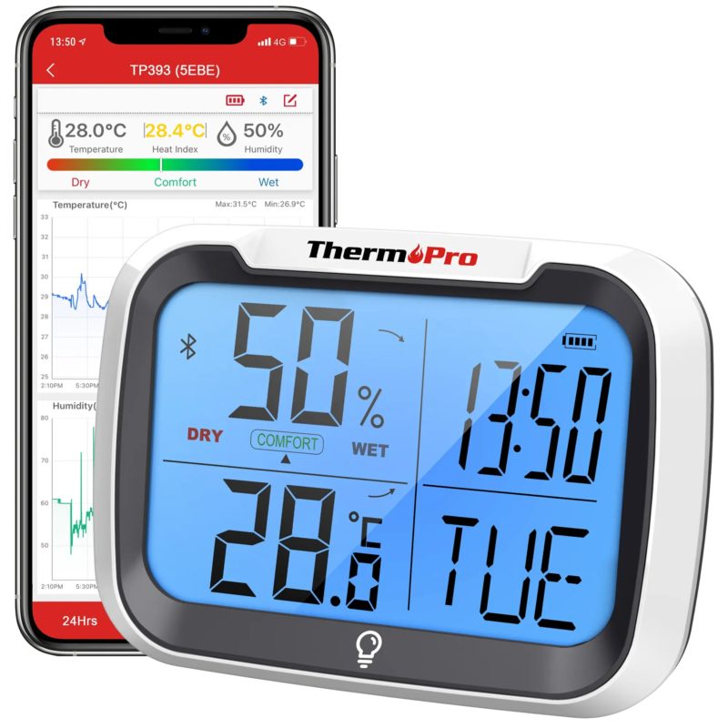 Thermomètre et hygromètre connecté, Bluetooth, rétro éclairage, station de météo – Image 1