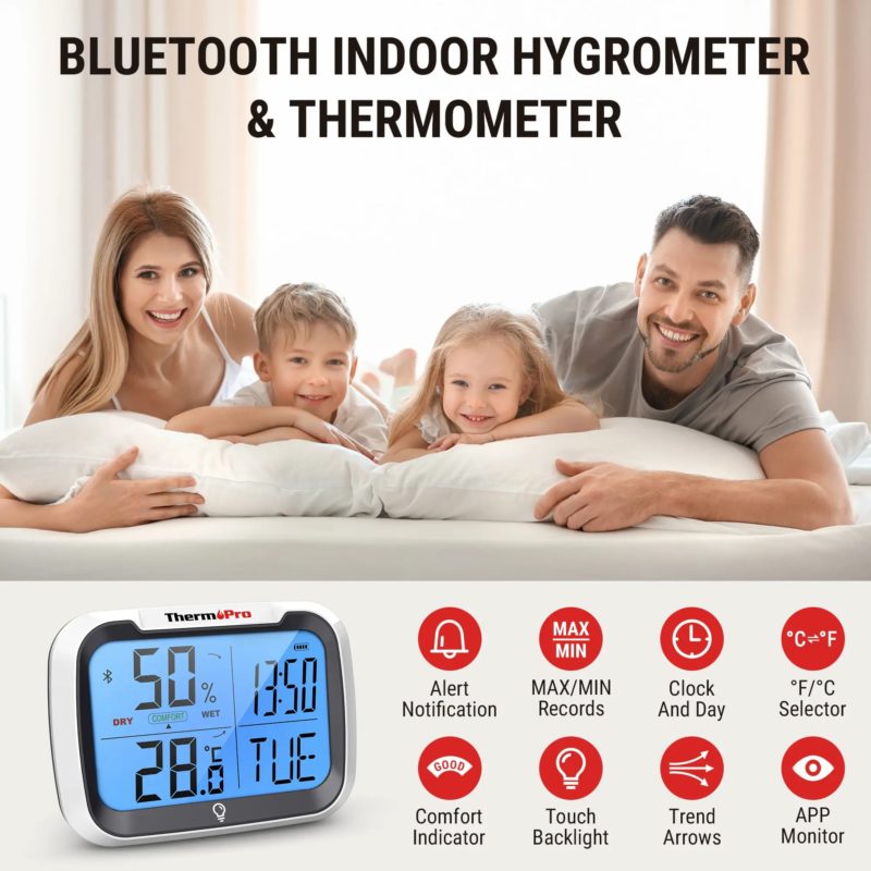 167097-y2uvaj.jpg Thermomètre et hygromètre connecté, Bluetooth, rétro éclairage, station de météo – Image 6