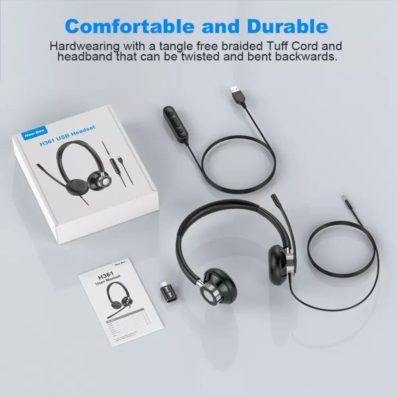 H0d3545ce31d0400cb2b7e1c6a28e58e3Z Casque audio USB avec microphone rotatif 360°, anti-bruit actif, pour centre d'appels, Webex, Zoom – Image 10