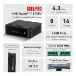 Mini PC AMD Ryzen 7 5700U, BT 5.2, WiFi 6, 16 Go RAM DDR4, 500 Go SSD NVMe, Windows 11 – Image 3