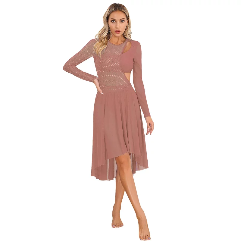 S15ac9cd65dc444bd81f8cf1500c59f36g Robe de danse lyrique moderne, manches longues, paillettes, maille transparente, justaucorps – Image 3
