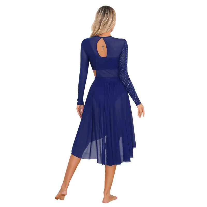Sdd0d8c6501474622b23f7b3431b1046eK Robe de danse lyrique moderne, manches longues, paillettes, maille transparente, justaucorps – Image 8