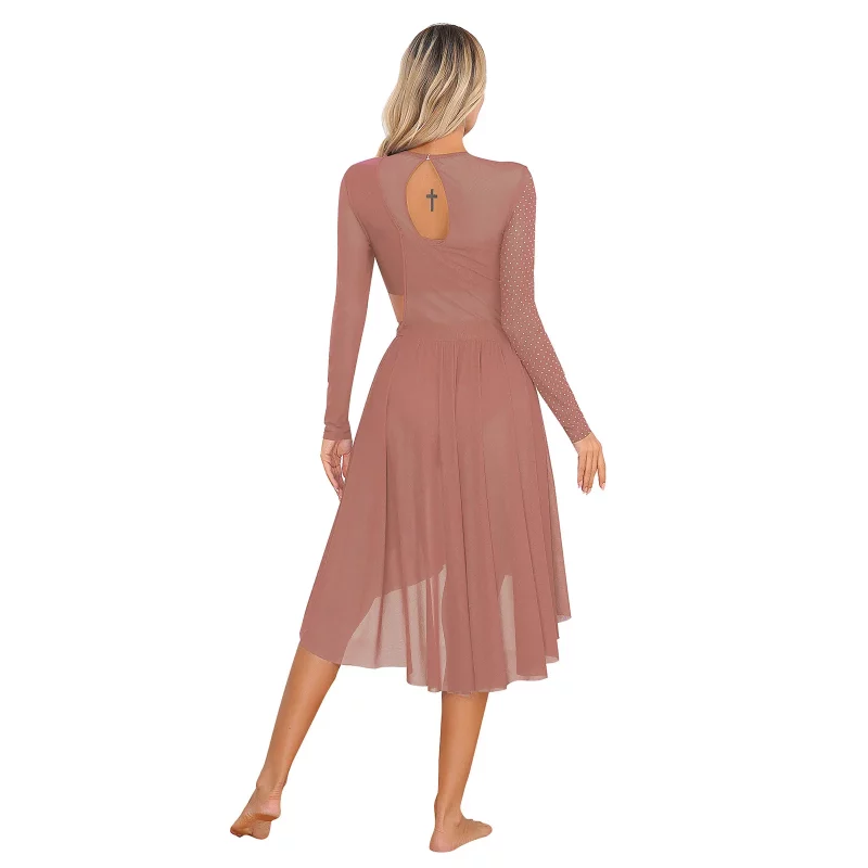 Sdf82c6650b2542f6b3b94e533e9b970fM Robe de danse lyrique moderne, manches longues, paillettes, maille transparente, justaucorps – Image 2