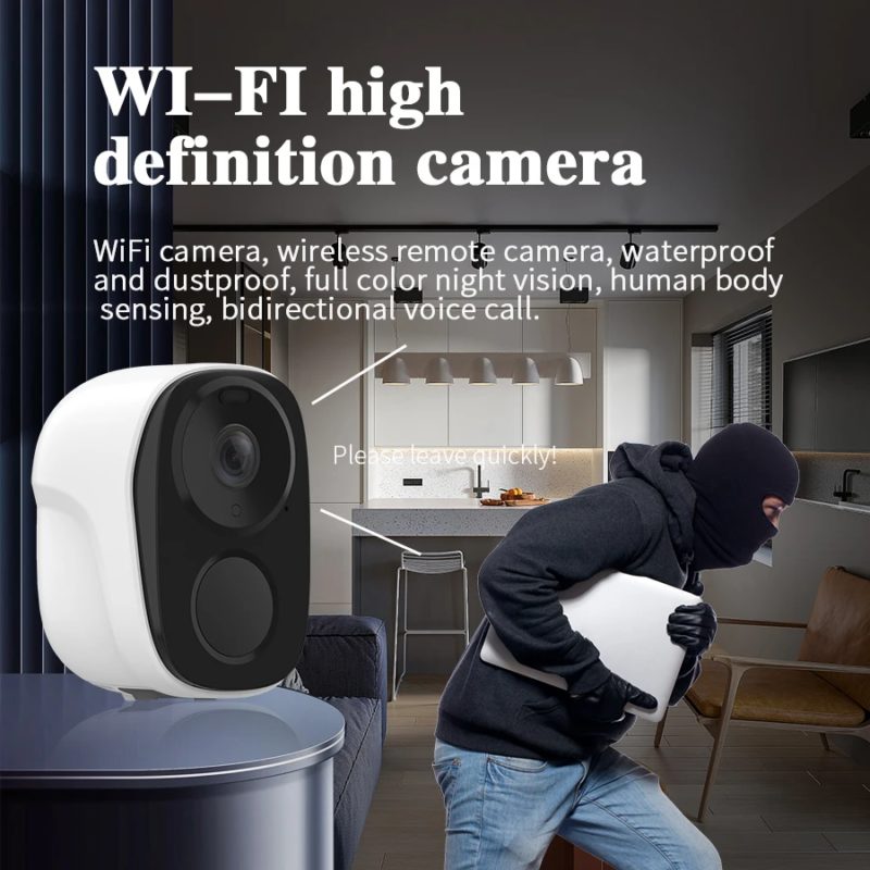 Caméra de surveillance WiFi, FHD 1080P, étanche, rechargeable, dispositif de sécurité extérieur et intérieur – Image 5