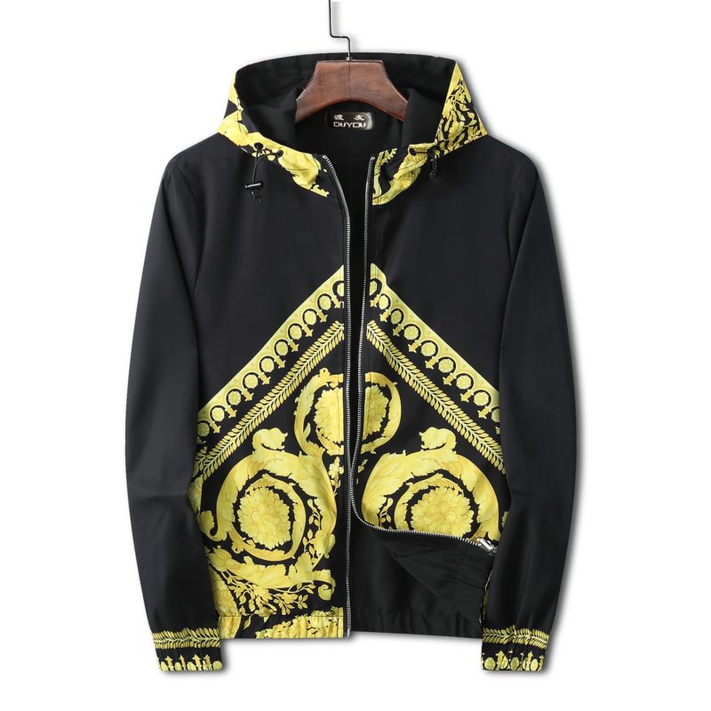Veste en nylon imprimée, motif baroque, coupe droite, unisexe, noire – Image 1