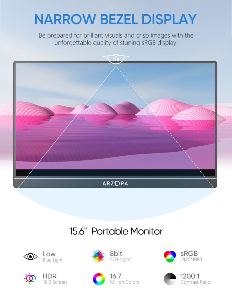 168360-e1vqdr.jpg Moniteur portable 15.6″, écran IPS, 1920x1080, USB-C, Mini-HDMI – Image 3