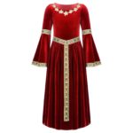 Costume de princesse médiéval pour fille, déguisement en velours à manches longues évasées – Image 4
