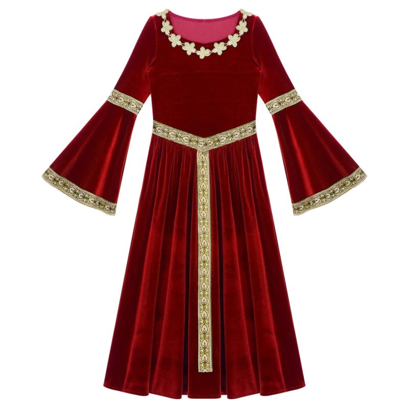 Costume de princesse médiéval pour fille, déguisement en velours à manches longues évasées – Image 6
