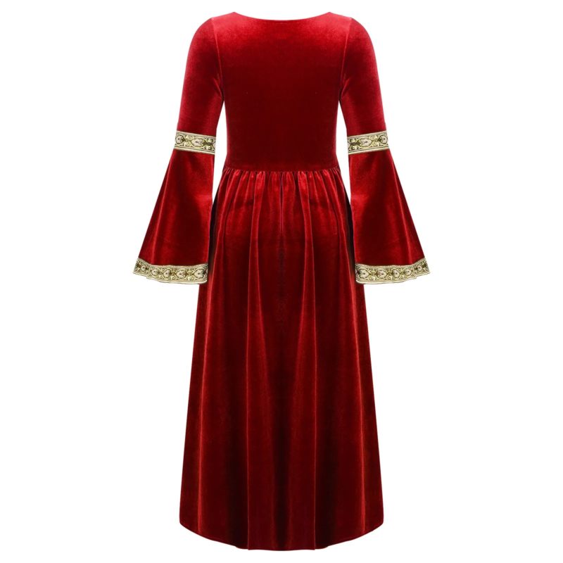 Costume de princesse médiéval pour fille, déguisement en velours à manches longues évasées – Image 5