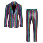 Costume à paillettes, déguisement disco, veste et pantalon de fête