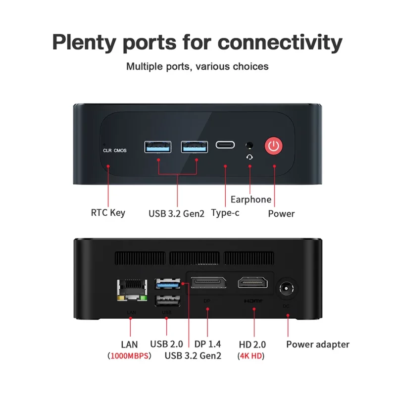 Mini PC AMD Ryzen 5 5560U, BT 5.2, WiFi 6, 16 Go RAM DDR4, 512 Go SSD NVMe, Windows 11 – Image 12
